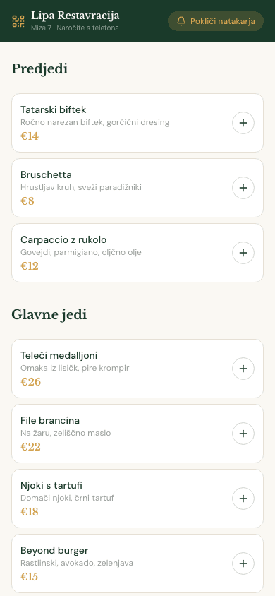 Naročanje z mize